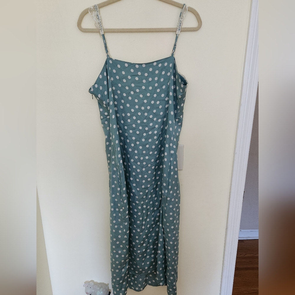 Rouje Paris Ramonata Teal Polka Dot Lace Chemise Slip Dress 12 - Picture 6 of 9